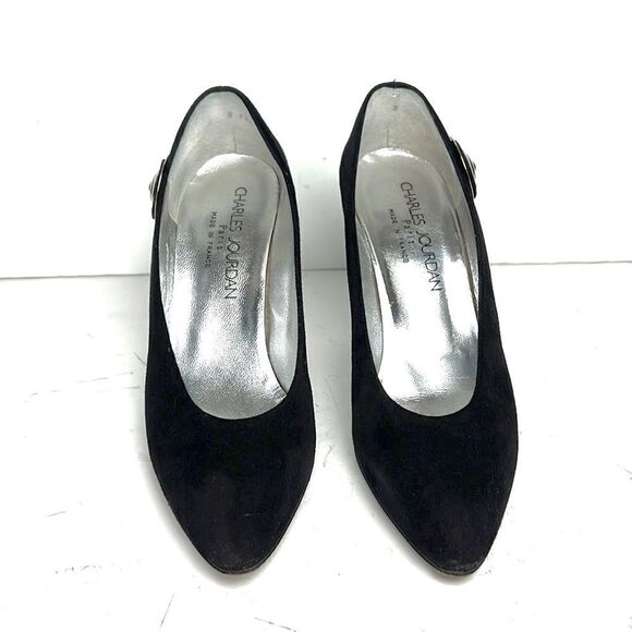 CHARLES JOURDAN Paris Black Suede Heels US 9,5-10 - Picture 4 of 15